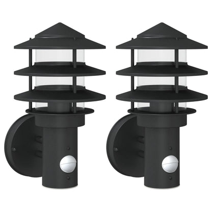 Applique Per Esterno Con Sensore 2 Pz Nere In Acciaio Inox Nero