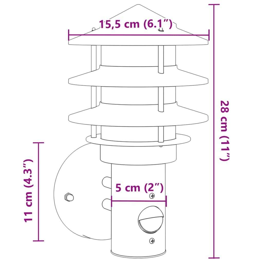 Applique Per Esterno Con Sensore 2 Pz Nere In Acciaio Inox Nero