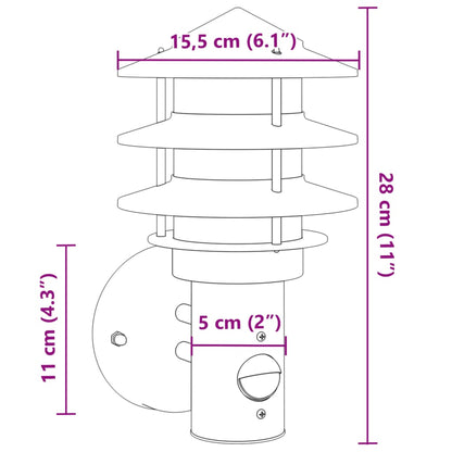 Applique Per Esterno Con Sensore 2 Pz Nere In Acciaio Inox Nero