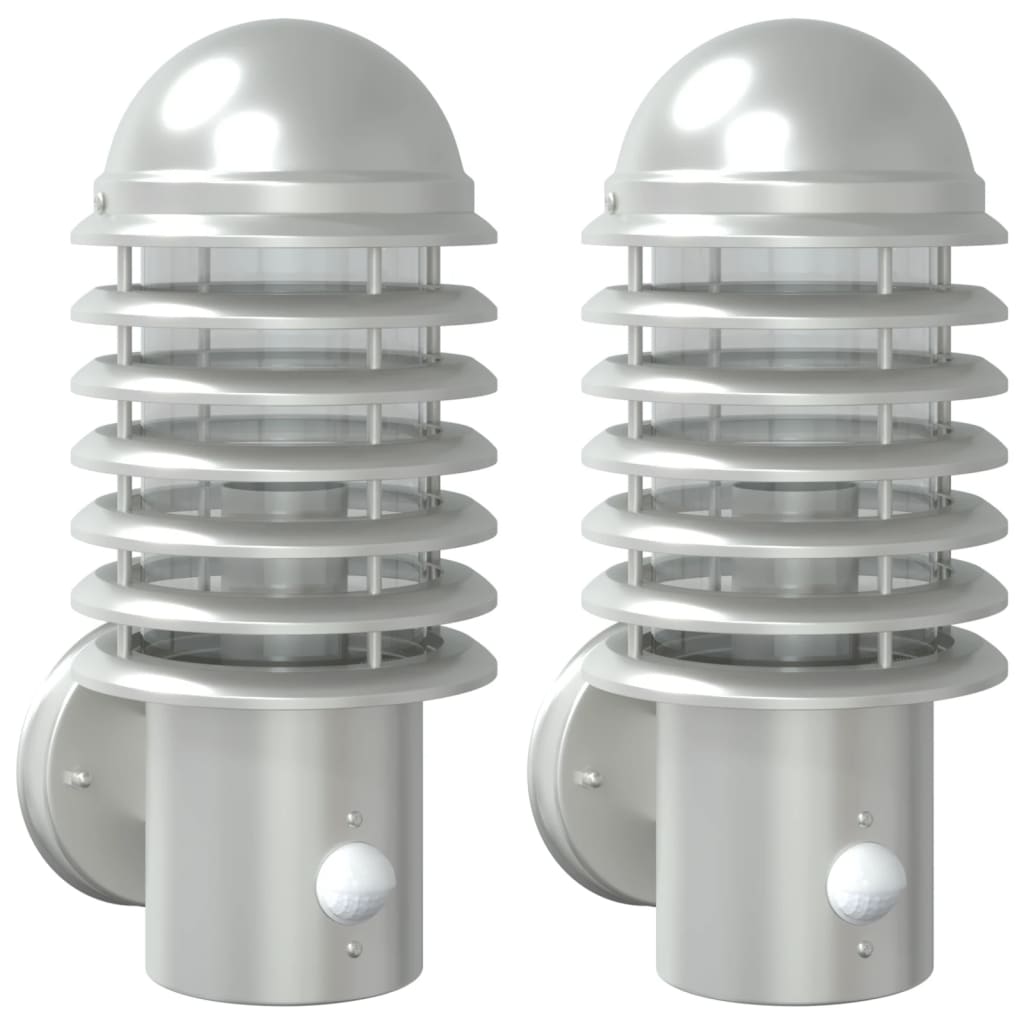Applique Per Esterno Con Sensore 2 Pz In Acciaio Inox Argento