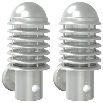 Applique Per Esterno Con Sensore 2 Pz In Acciaio Inox Argento