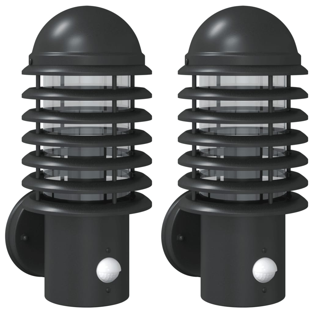 Applique Per Esterno Con Sensore 2 Pz Nere In Acciaio Inox Nero