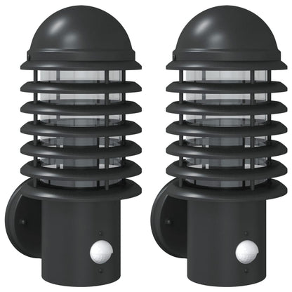 Applique Per Esterno Con Sensore 2 Pz Nere In Acciaio Inox Nero