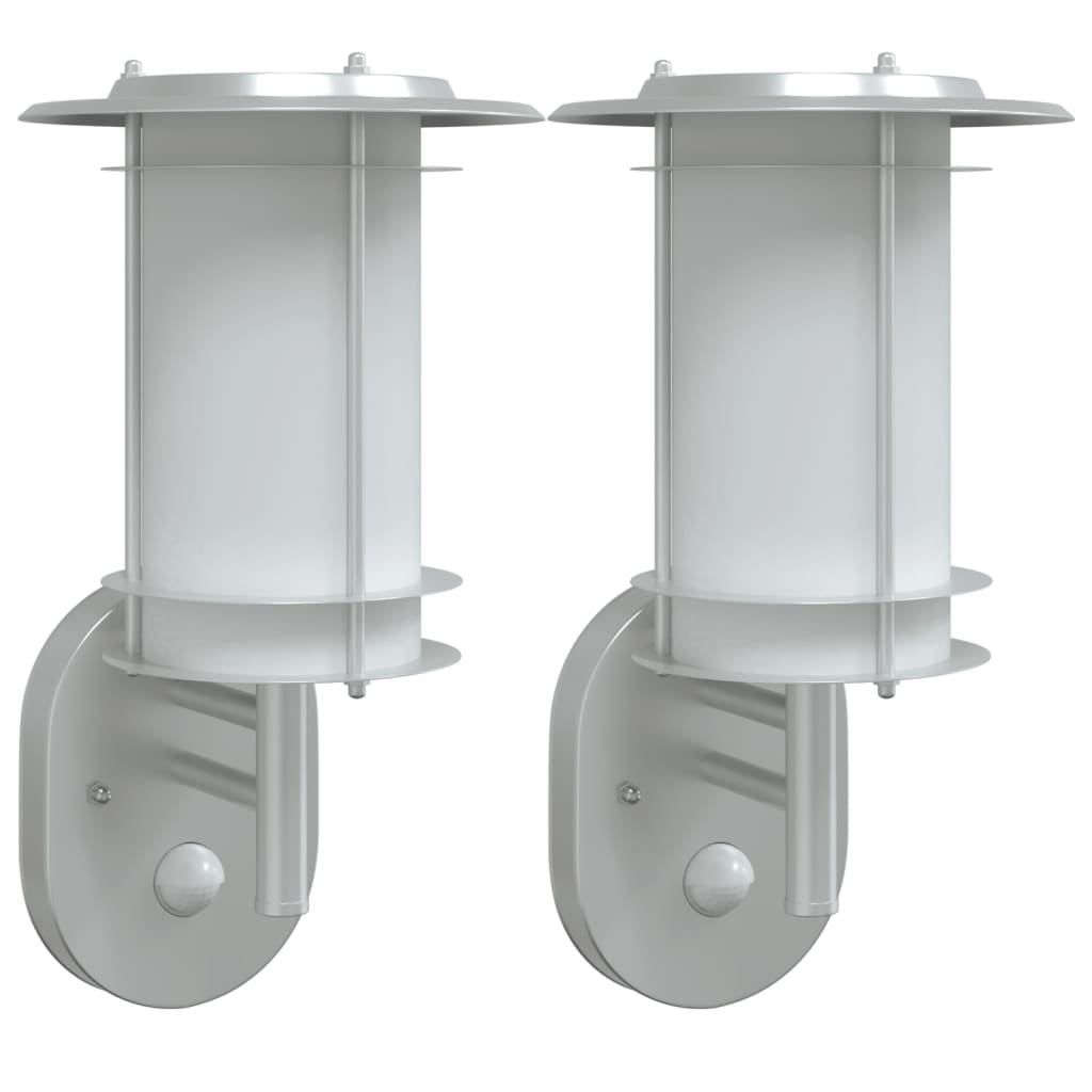 Applique Per Esterno Con Sensore 2 Pz In Acciaio Inox Argento