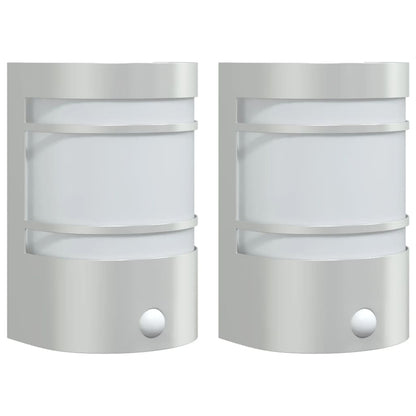 Applique Per Esterno Con Sensore 2 Pz In Acciaio Inox Argento
