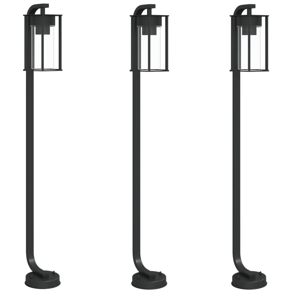 Lampade Da Terra Per Esterni 3 Pz Nere In Acciaio Inox
