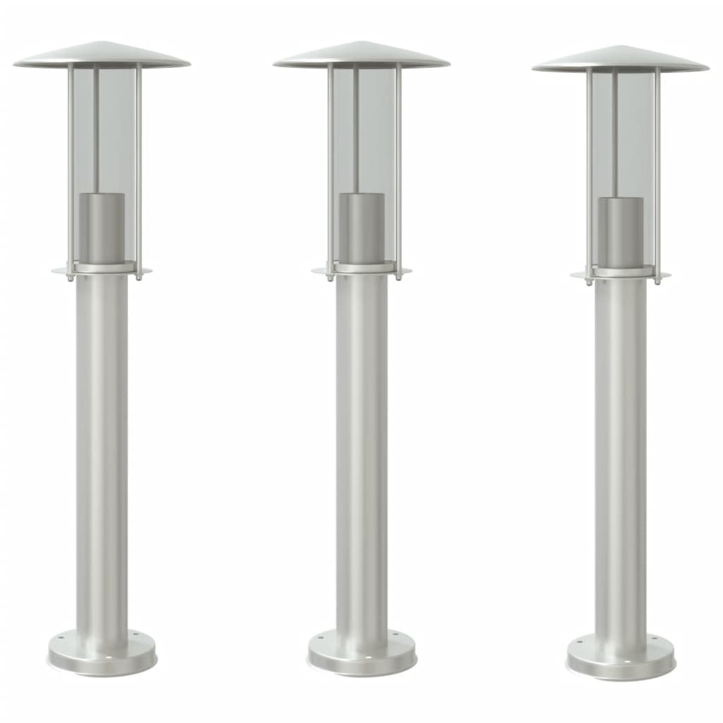 Lampade Da Terra Per Esterni 3 Pz In Acciaio Inox Argento