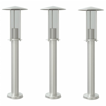 Lampade Da Terra Per Esterni 3 Pz In Acciaio Inox Argento