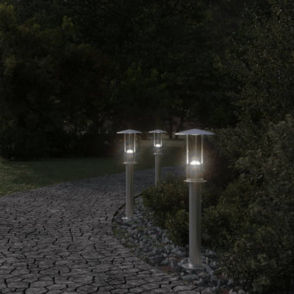 Lampade Da Terra Per Esterni 3 Pz In Acciaio Inox Argento