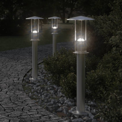 Lampade Da Terra Per Esterni 3 Pz In Acciaio Inox Argento