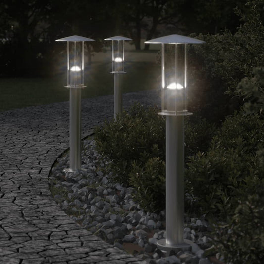 Lampade Da Terra Per Esterni 3 Pz In Acciaio Inox Argento