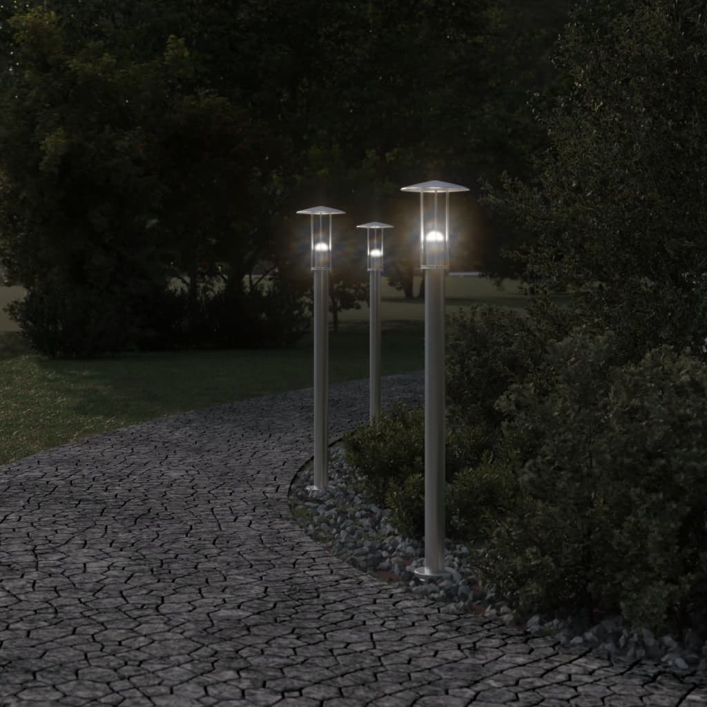 Lampada Da Terra Per Esterni In Acciaio Inox Argento