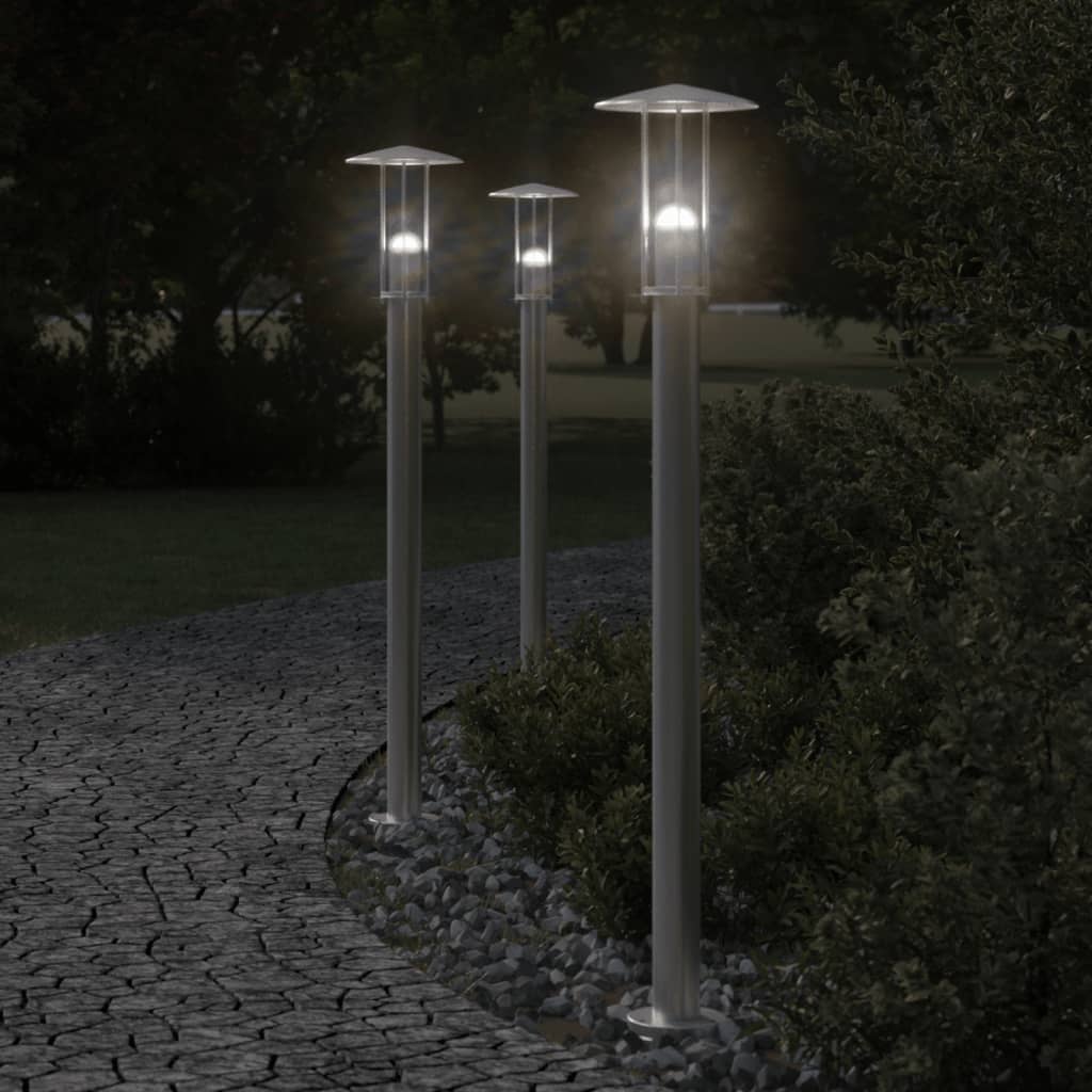 Lampada Da Terra Per Esterni In Acciaio Inox Argento