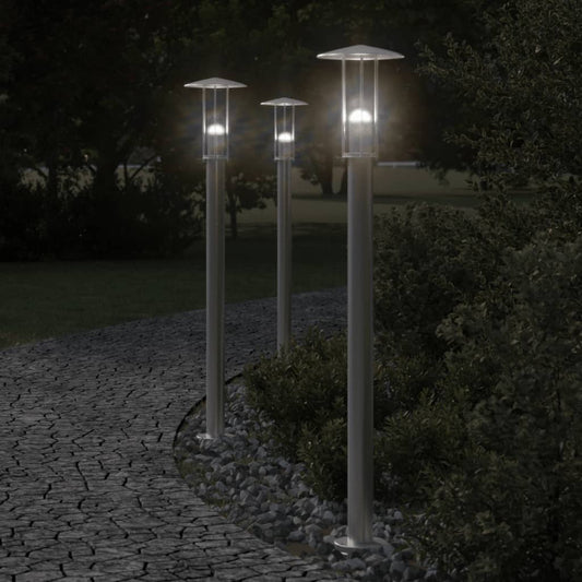 Lampada Da Terra Per Esterni In Acciaio Inox Argento