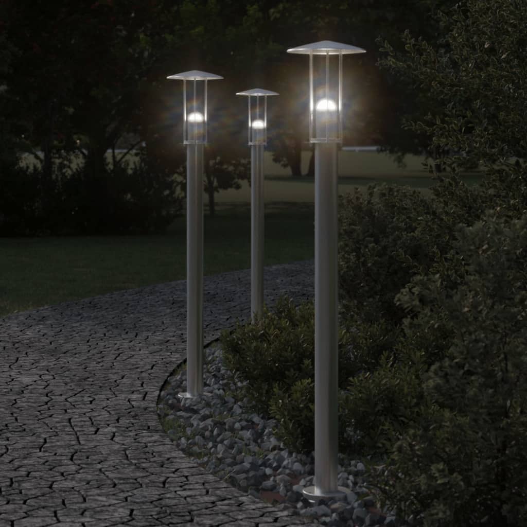 Lampade Da Terra Per Esterni 3 Pz In Acciaio Inox Argento