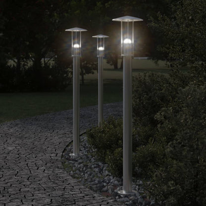 Lampade Da Terra Per Esterni 3 Pz In Acciaio Inox Argento