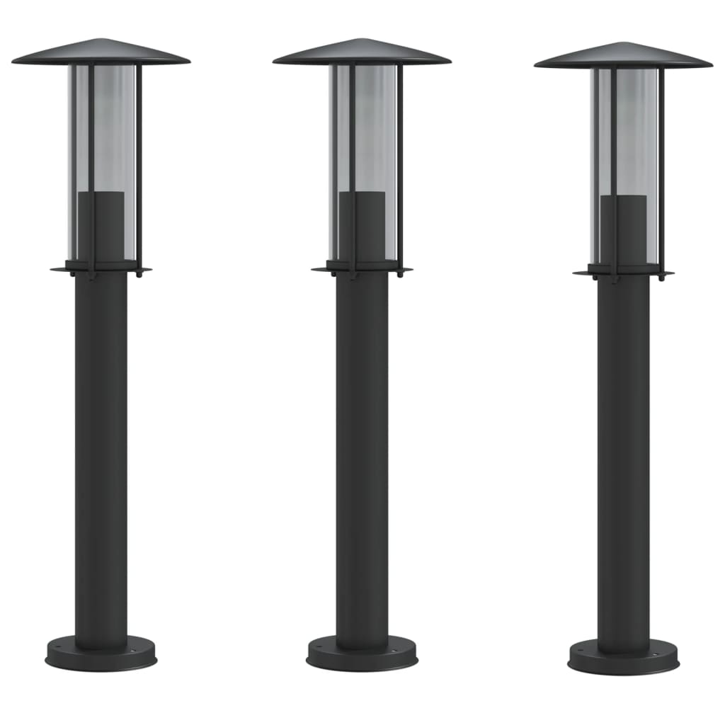 Lampade Da Terra Per Esterni 3 Pz Nere In Acciaio Inox Nero