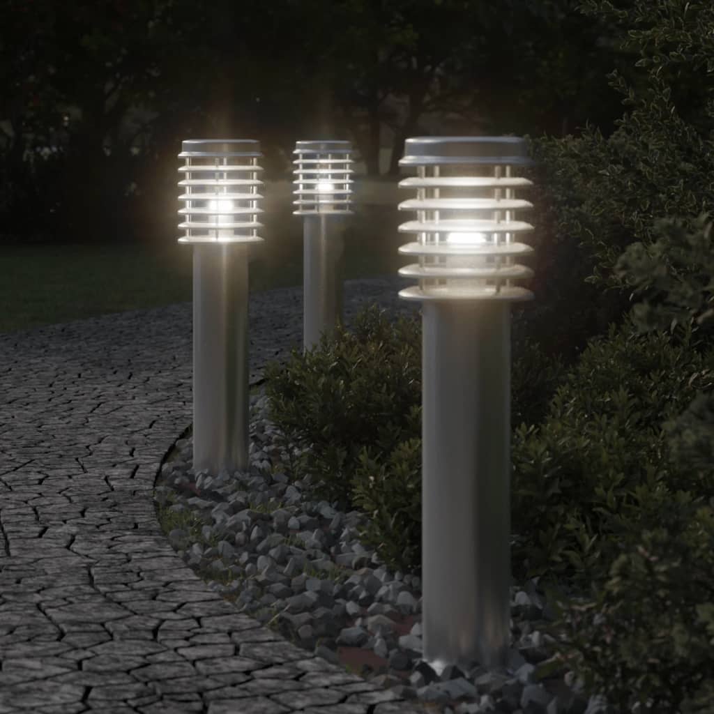 Lampada Da Terra Per Esterni Sensore 60 Cm In Acciaio Argento