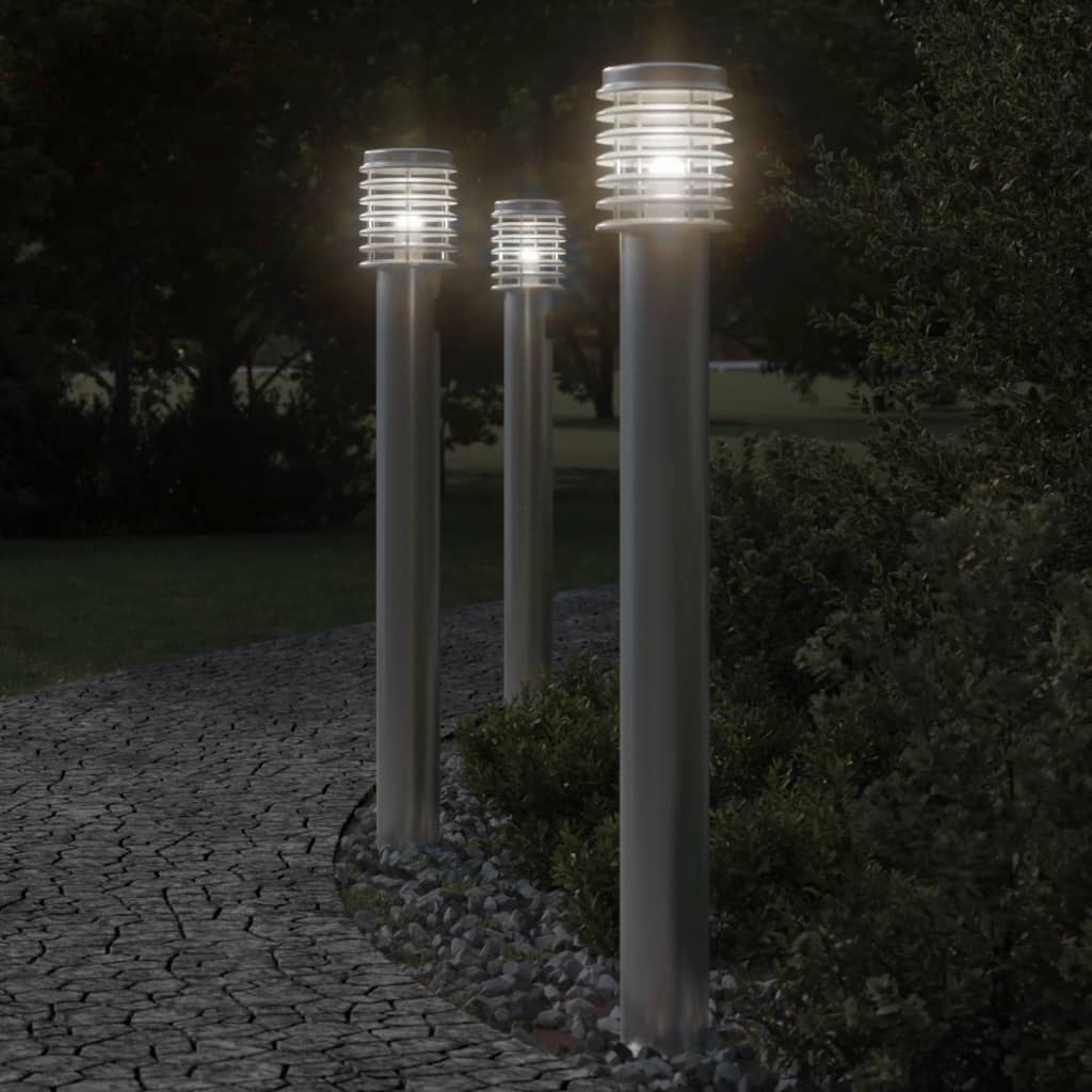 Lampada Da Terra Per Esterni Sensore 110 Cm In Acciaio Argento
