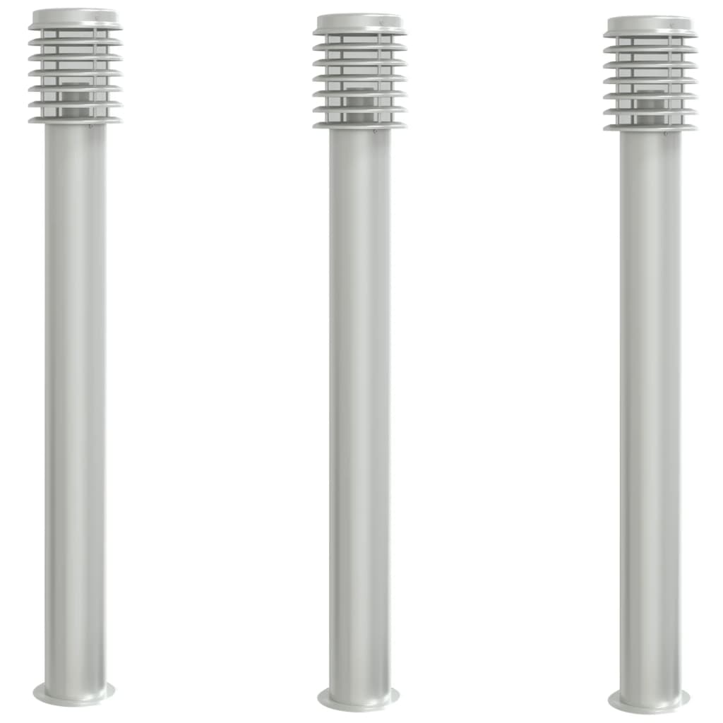 Lampade Da Terra Per Esterni 3 Pz 110Cm In Acciaio Inox Argento