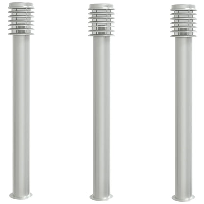Lampade Da Terra Per Esterni 3 Pz 110Cm In Acciaio Inox Argento