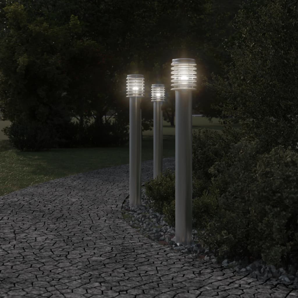 Lampade Da Terra Per Esterni 3 Pz 110Cm In Acciaio Inox Argento
