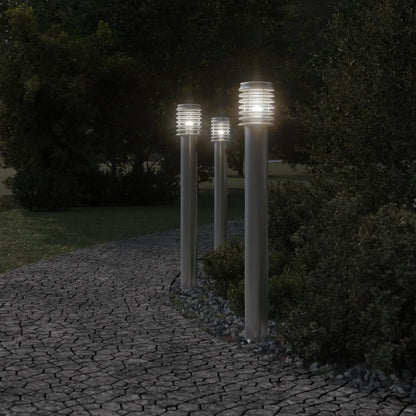 Lampade Da Terra Per Esterni 3 Pz 110Cm In Acciaio Inox Argento