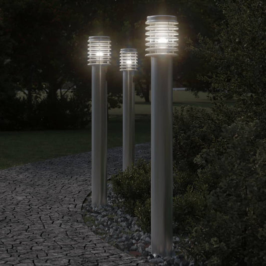 Lampade Da Terra Per Esterni 3 Pz 110Cm In Acciaio Inox Argento