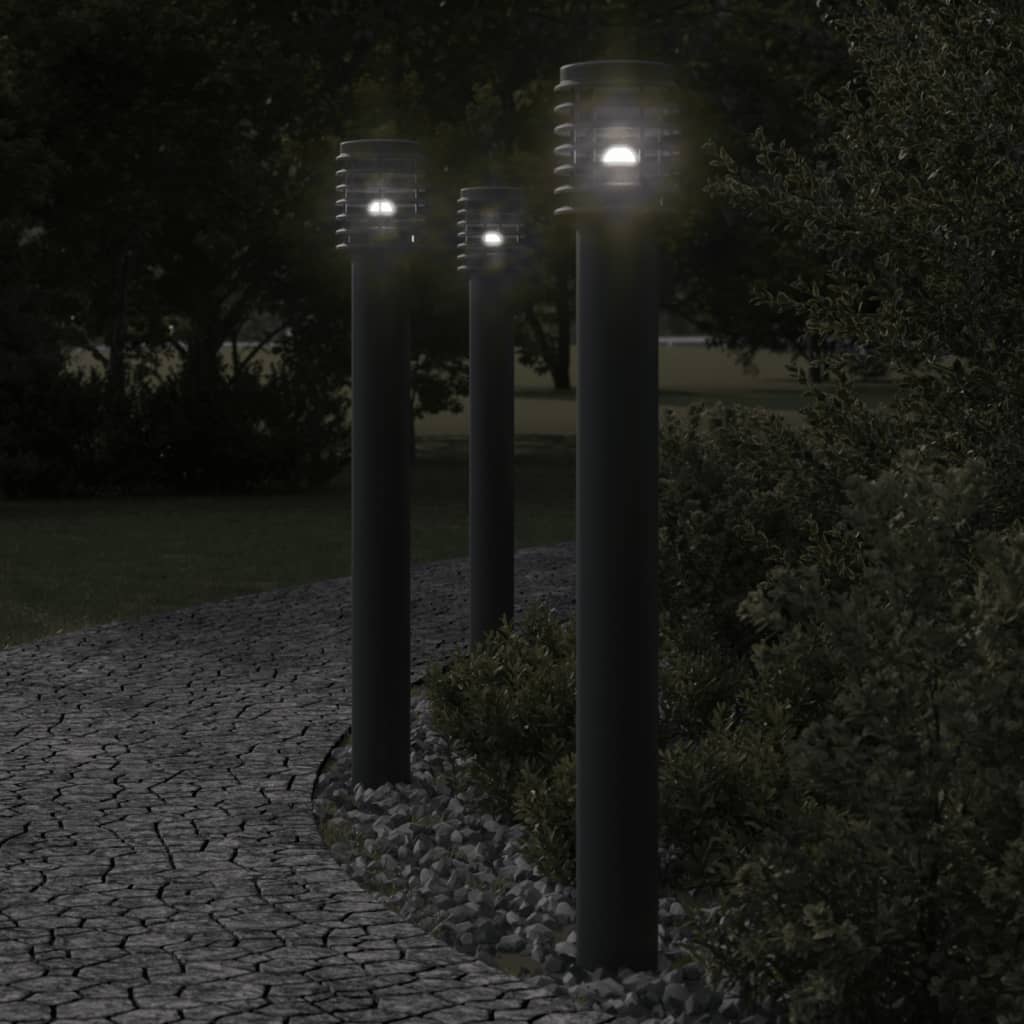 Lampada Da Terra Per Esterni Sensore Nera 110 Cm In Acciaio Nero