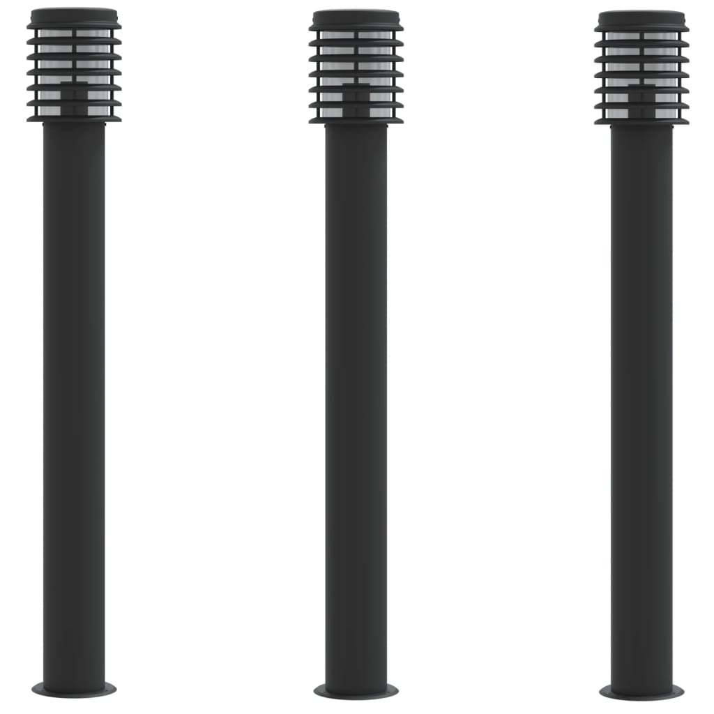 Lampade Da Terra Per Esterni 3 Pz Nere 110 Cm In Acciaio Inox Nero