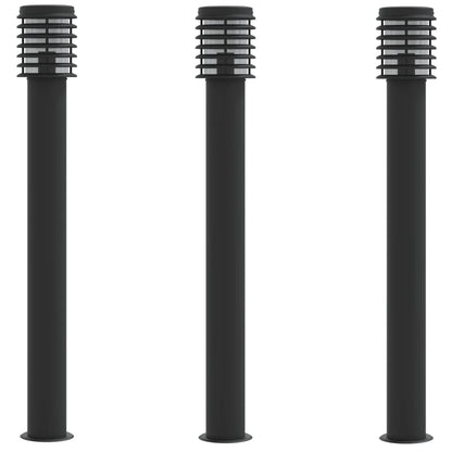 Lampade Da Terra Per Esterni 3 Pz Nere 110 Cm In Acciaio Inox Nero