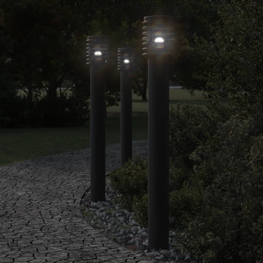 Lampade Da Terra Per Esterni 3 Pz Nere 110 Cm In Acciaio Inox Nero