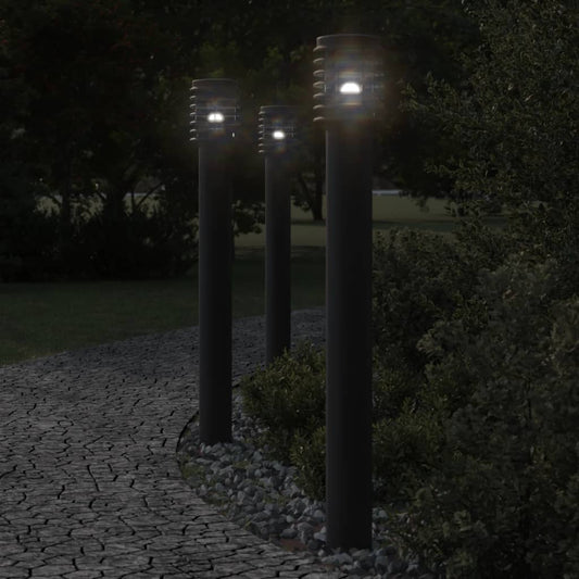 Lampade Da Terra Per Esterni 3 Pz Nere 110 Cm In Acciaio Inox Nero