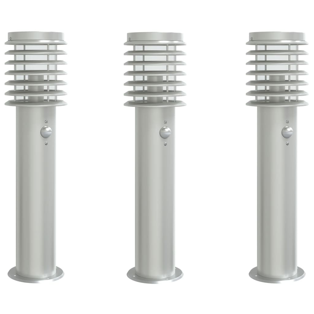 Lampade Da Terra Per Esterni Sensore 3 Pz 60 Cm Acciaio Argento