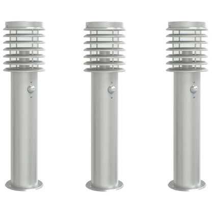 Lampade Da Terra Per Esterni Sensore 3 Pz 60 Cm Acciaio Argento