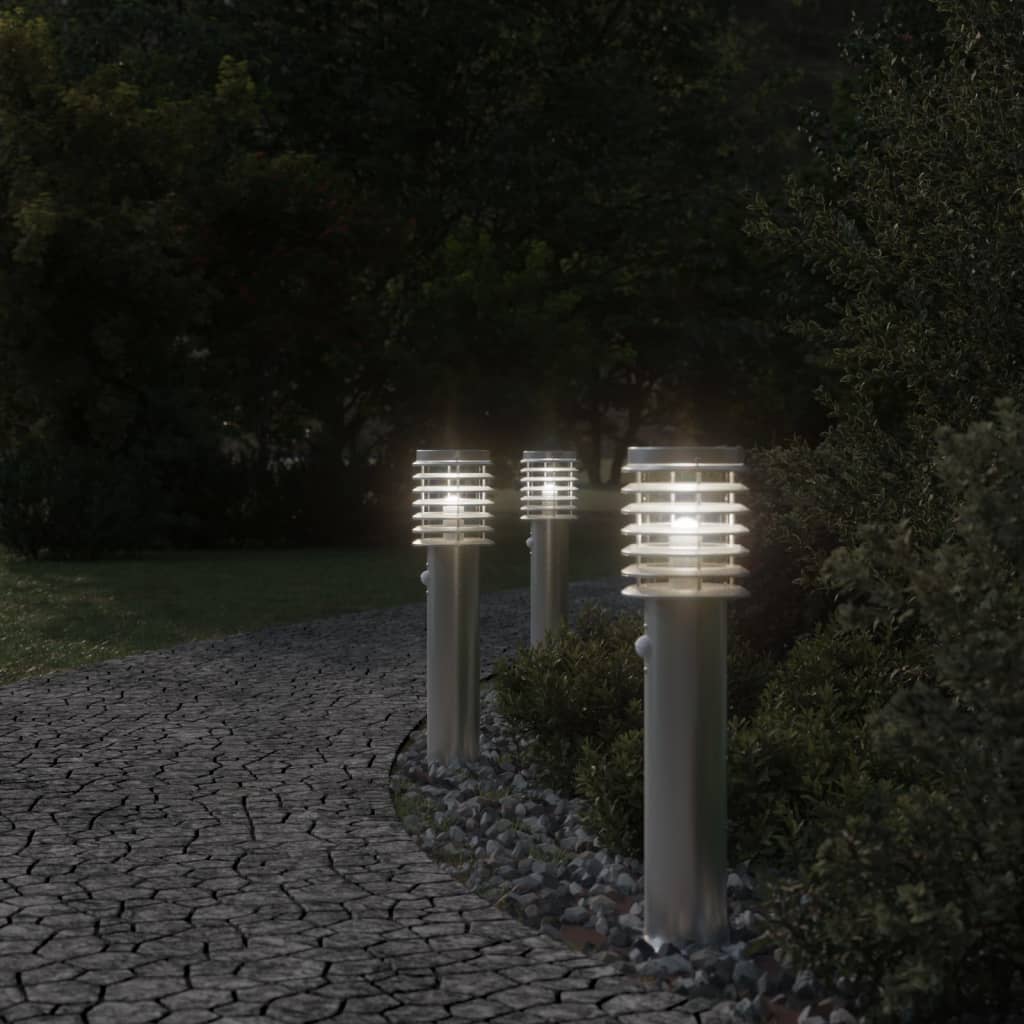 Lampade Da Terra Per Esterni Sensore 3 Pz 60 Cm Acciaio Argento