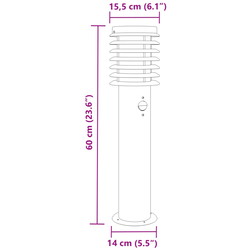 Lampade Da Terra Per Esterni Sensore 3 Pz 60 Cm Acciaio Argento
