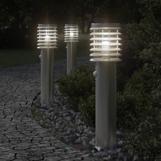 Lampade Da Terra Per Esterni Sensore 3 Pz 60 Cm Acciaio Argento