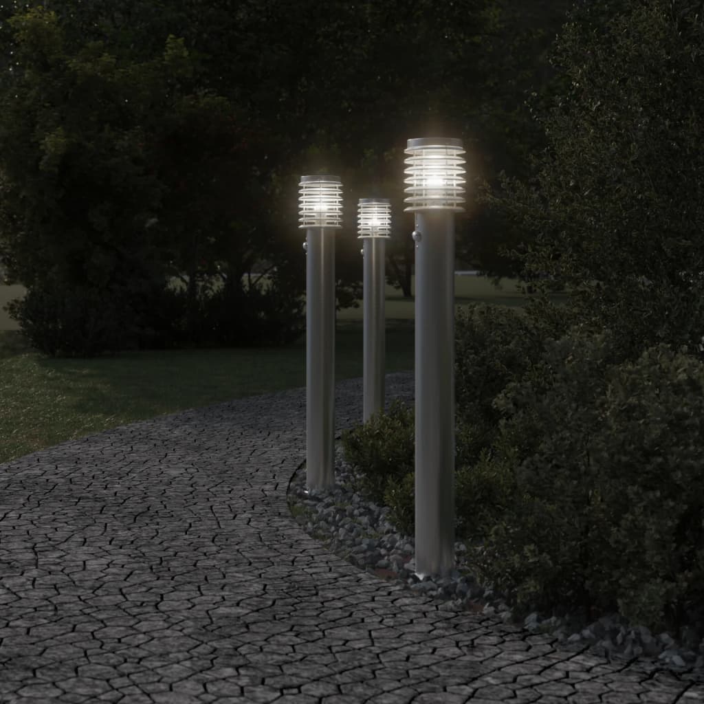 Lampada Da Terra Per Esterni Sensore 110 Cm In Acciaio Argento