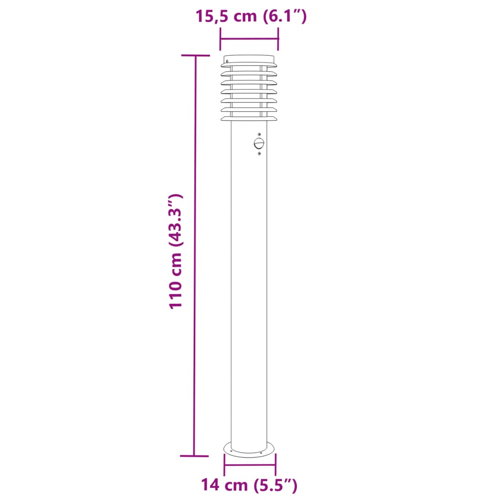 Lampada Da Terra Per Esterni Sensore 110 Cm In Acciaio Argento