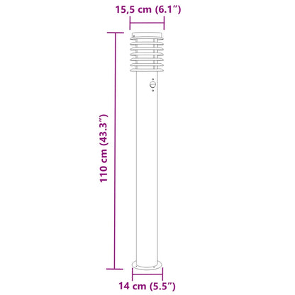 Lampada Da Terra Per Esterni Sensore 110 Cm In Acciaio Argento