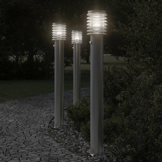 Lampada Da Terra Per Esterni Sensore 110 Cm In Acciaio Argento