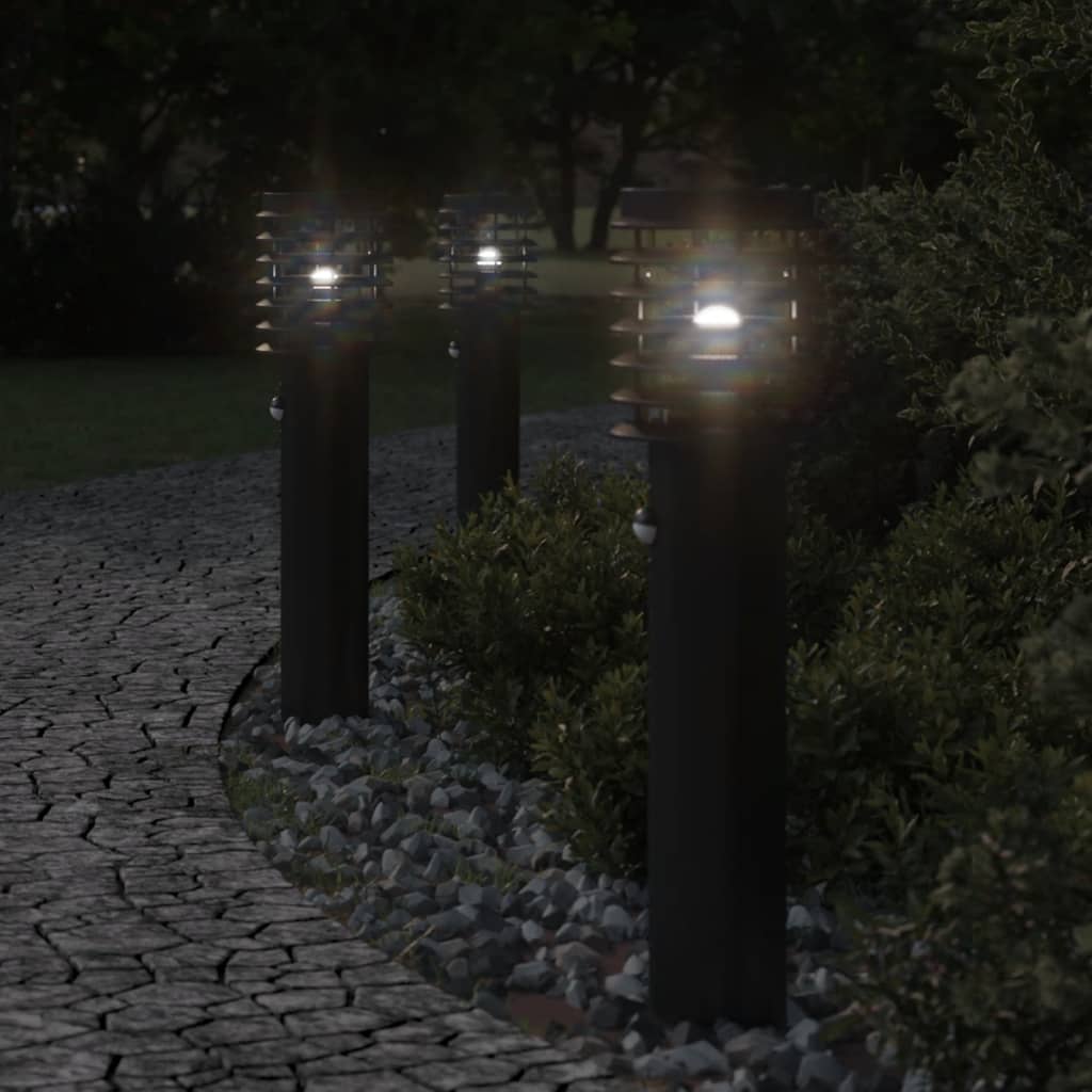 Lampada Da Terra Per Esterni Sensore Nera 60 Cm In Acciaio Nero