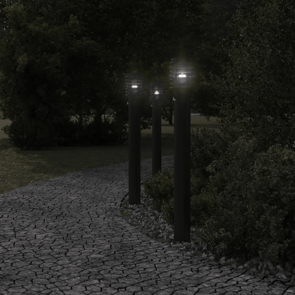 Lampada Da Terra Per Esterni Sensore Nera 110 Cm In Acciaio Nero