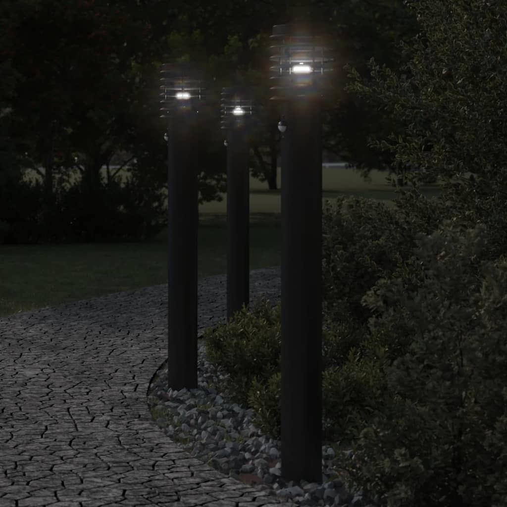 Lampade Da Terra Per Esterni 3 Pz Nere 110 Cm In Acciaio Inox Nero