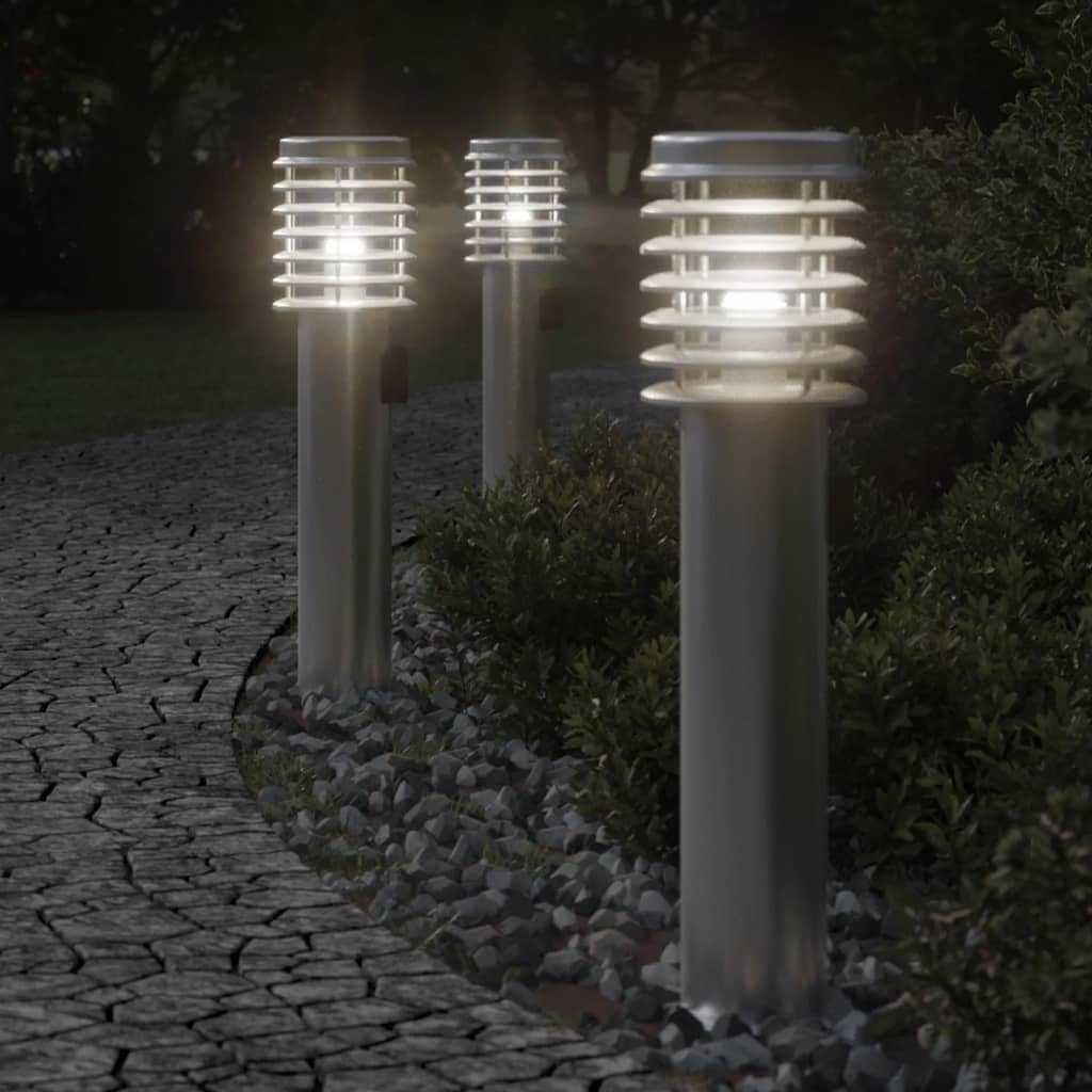 Lampade Da Terra Per Esterni Sensore 3 Pz 60 Cm Acciaio Argento