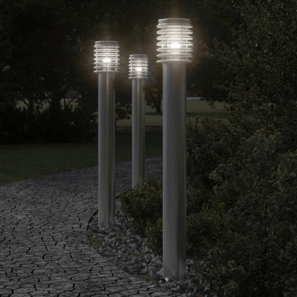 Lampade Da Terra Per Esterni 3 Pz 110Cm In Acciaio Inox Argento