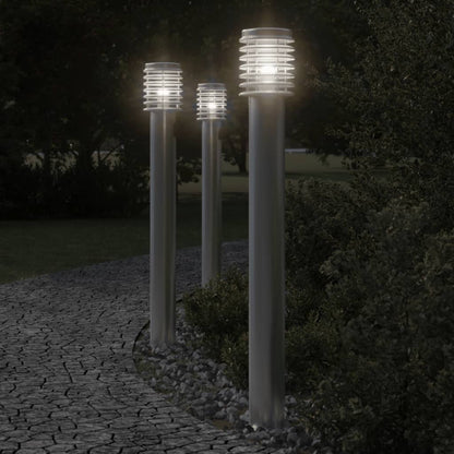 Lampade Da Terra Per Esterni 3 Pz 110Cm In Acciaio Inox Argento