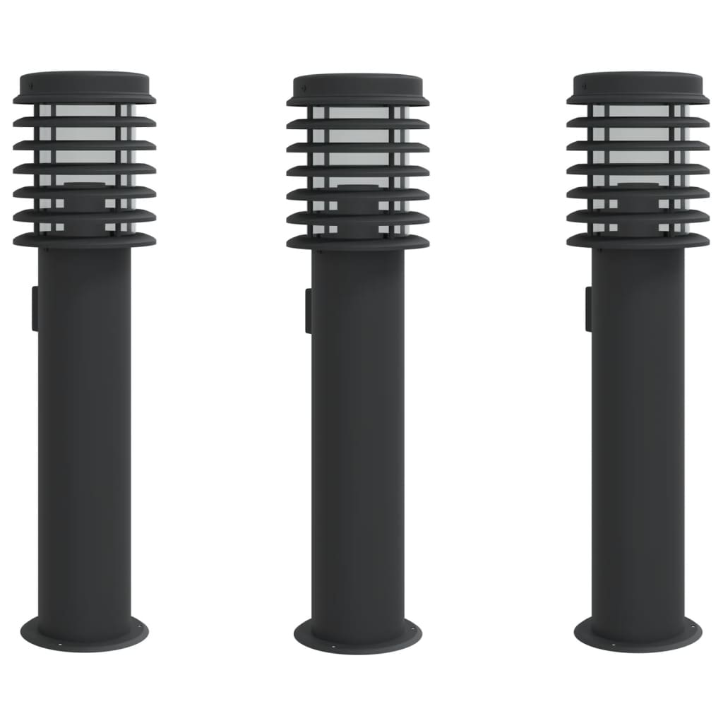 Lampade Da Terra Per Esterni 3 Pz Nere 60 Cm Acciaio Nero