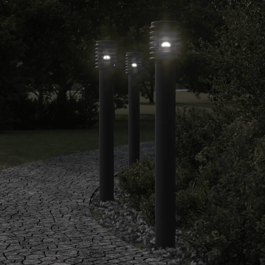 Lampade Da Terra Per Esterni 3 Pz Nere 110 Cm In Acciaio Inox Nero